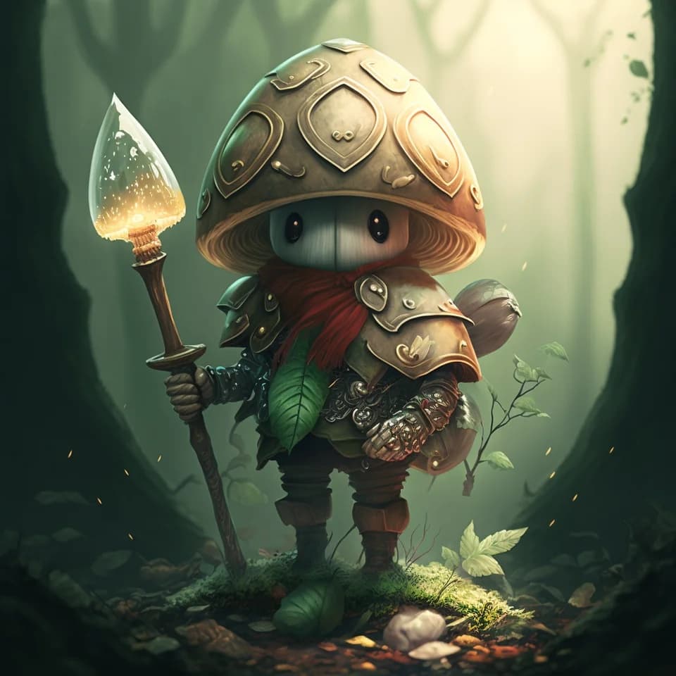 a cartoon character in a forest holding a sword